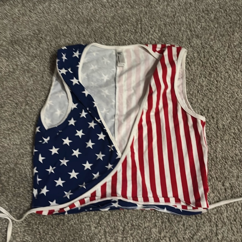 American apparel Stars and Stripes cross over sleeveless crop top